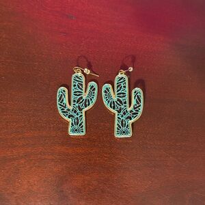 Faux Cactus Shaped Earrings with Gold Accents